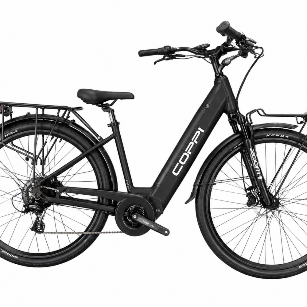 Bici elettrica Fausto Coppi Bafang nera opaca con adesivi bianchi