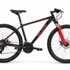 Mountain bike Elios 29 pollici nero e rosso con forcella ammortizzata e freni a disco