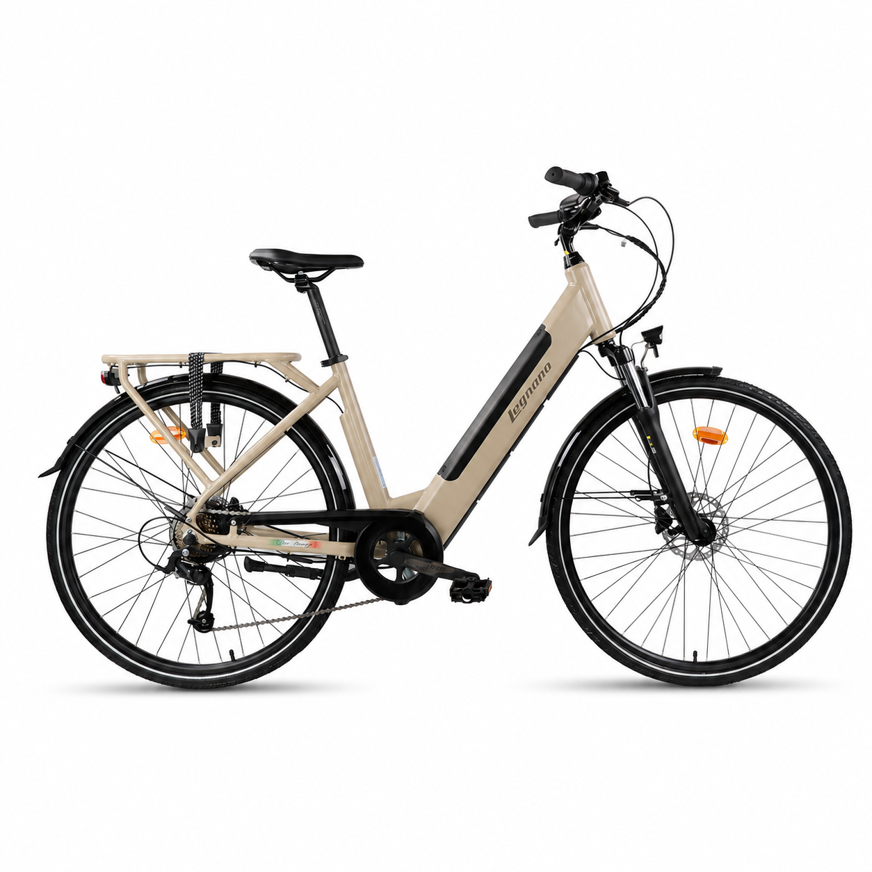 Legnano Aria Pro 28 pollici beige con batteria integrata, foto del prodotto ritoccata su fondo bianco