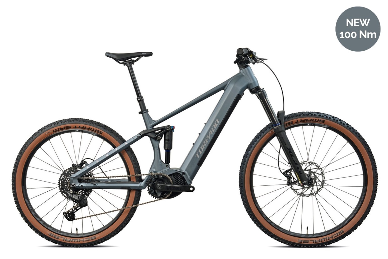 Torpado Xanto S grigia, e-MTB full suspended con motore OLI EDGE 2.0 da 100 Nm