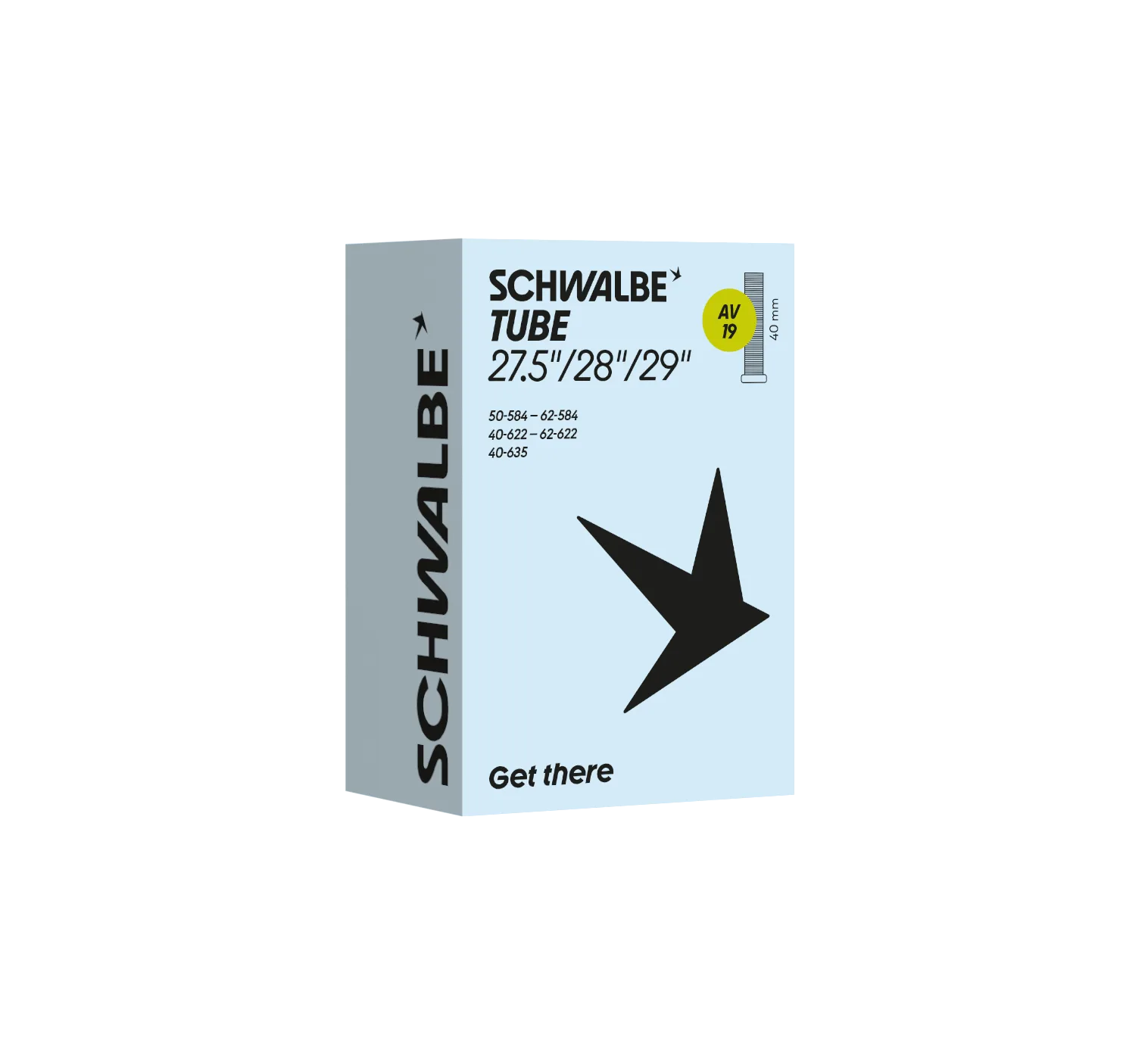 Camera d’aria Schwalbe AV19 per ruote 27,5, 28 e 29 pollici, valvola americana Schrader 40 mm
