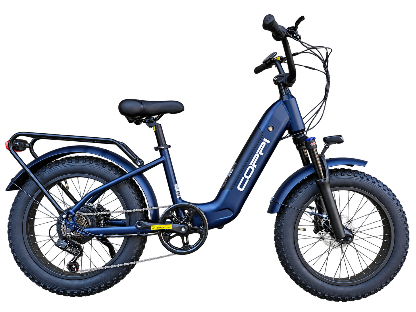 Coppi Elbrus blu con batteria 540 Wh, vista laterale scontornata