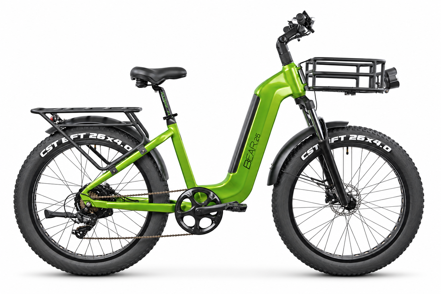 Bicicletta elettrica GTA Bear 26 verde oliva con motore 48 V, vista laterale