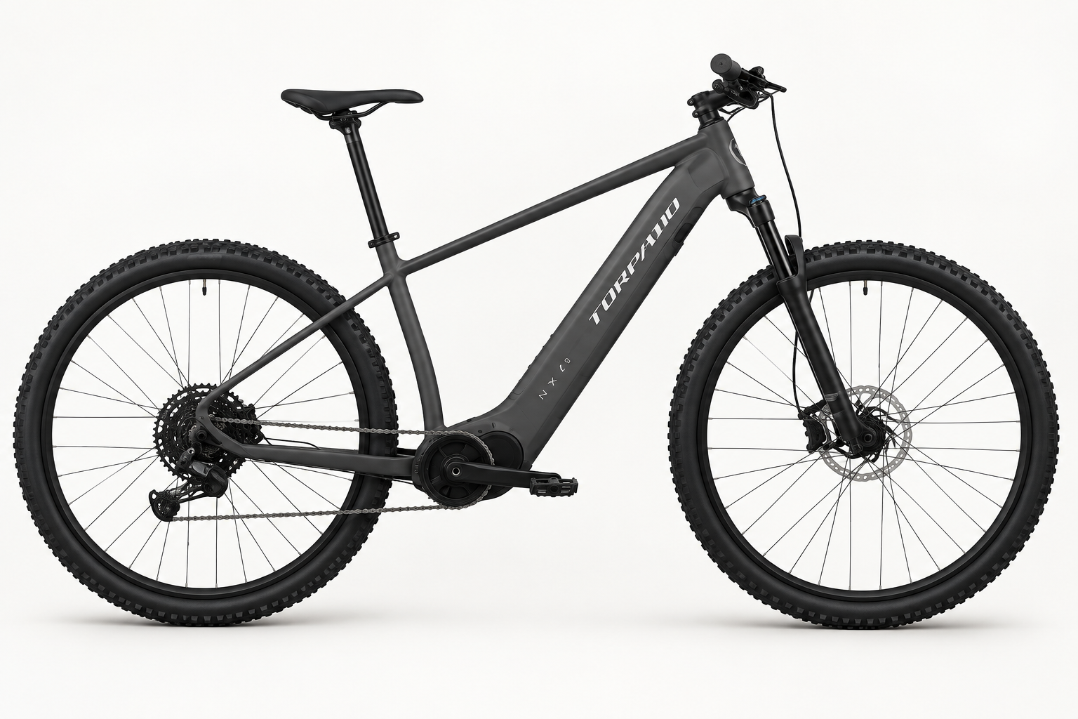 Torpado NYX29 e-MTB 29 pollici Titan Grey matt, vista laterale illustrativa